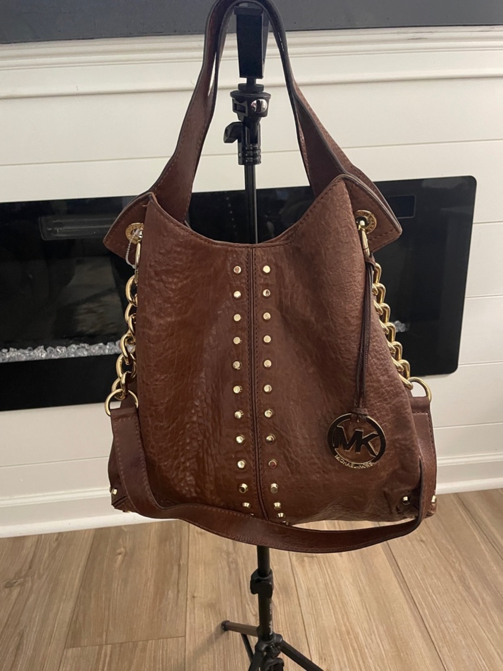 Michael Kors Chocolate Brown Leather Shoulder Hobo with Gold Chain